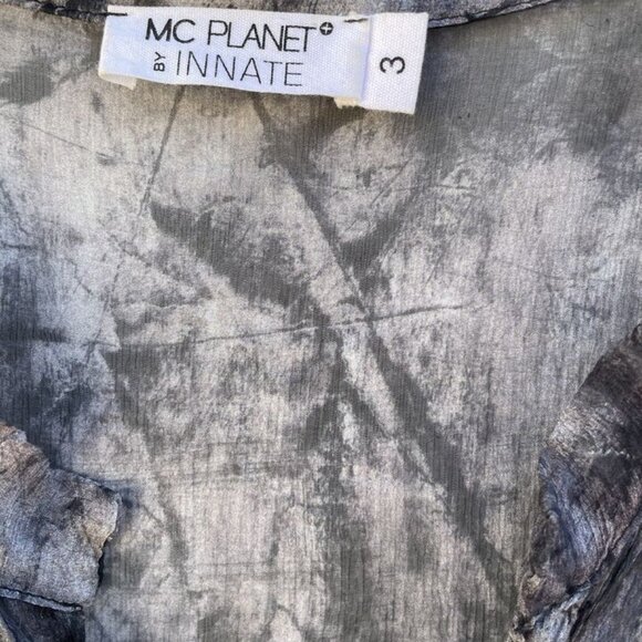 MC Planet Women's Black & Grey Marble Button-Down Long Sleeve Sheer Tunic Sz 10 - Picture 5 of 10